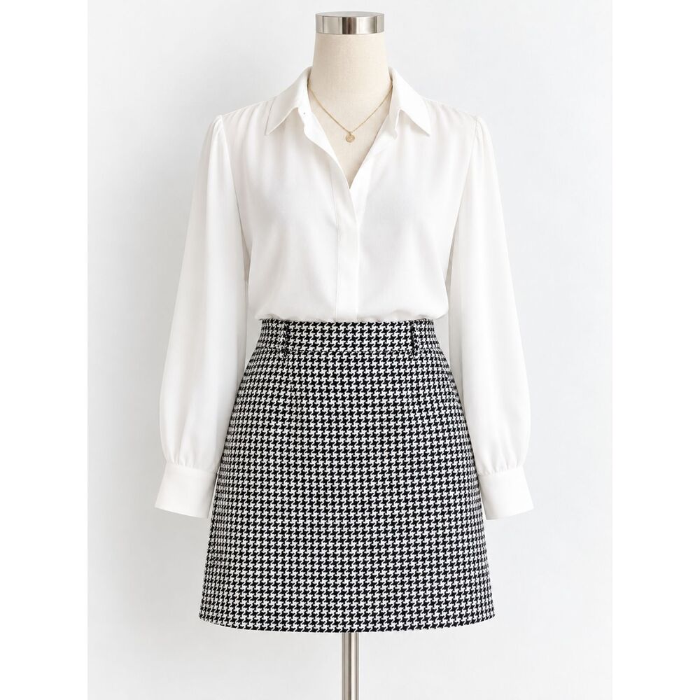 Black & White Houndstooth Wool Mini Skirt Size 6P 216